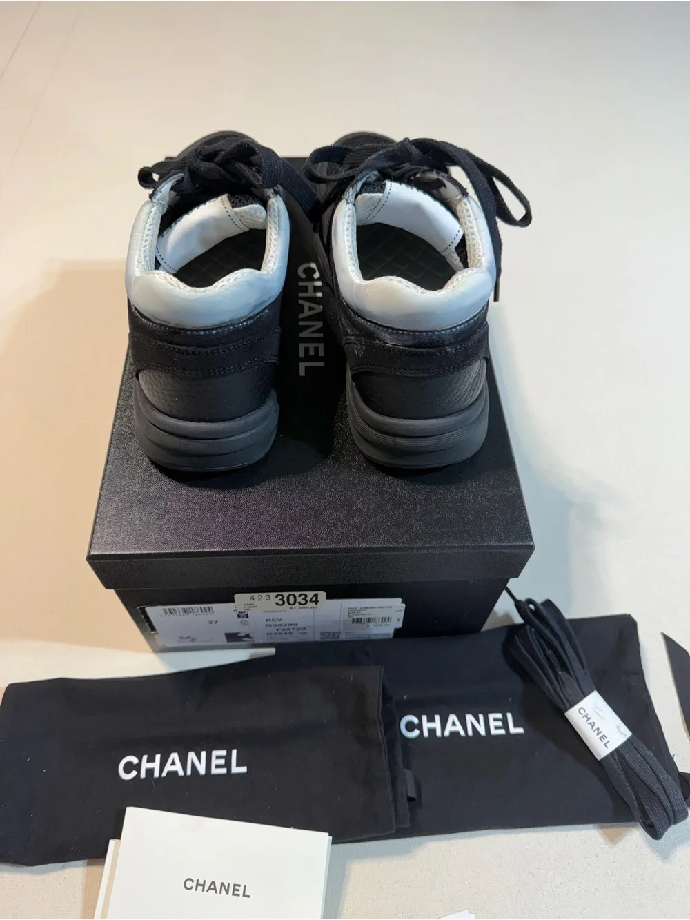 CHANEL Black Mesh & Leather Low-Top Sneakers